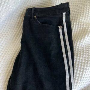 Black straight leg seven jeans with white double stripe